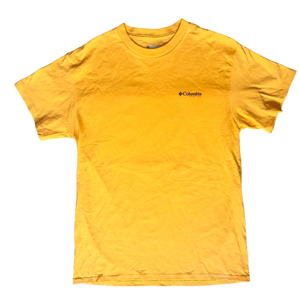 COLUMBIA PFG PERIODIC TABLE FISHING LURES FLIES Shirt Men M Short Sleeve Yellow